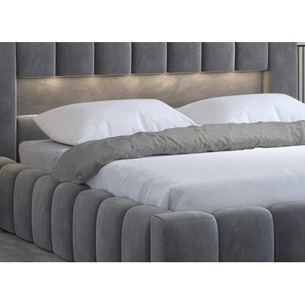 Lit 180x200 rembourré en velours luxe avec coffre et éclairage LED, gris foncé, LANA
