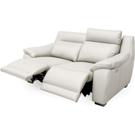 Canapé 2 places avec 2 relax en 100% tout cuir épais luxe italien - 2 relax électriques, blanc cassé. BERN