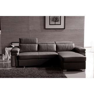 Canapé d'angle convertible cuir buffle italien 5 places, ALLURE, gris foncé, angle droit