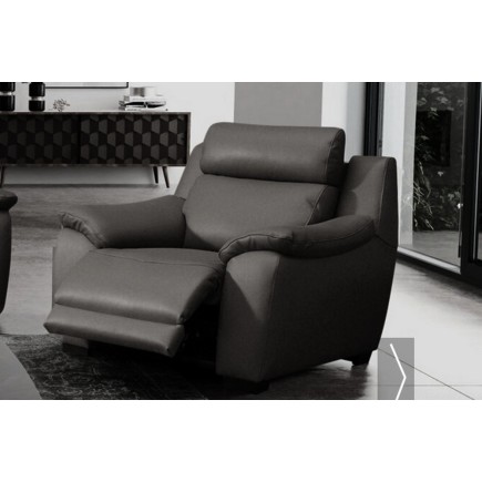 Fauteuil 1 place avec 1 relax en 100% tout cuir épais luxe italien - relax électriques, anthracite. BERN