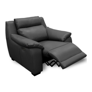 Fauteuil 1 place avec 1 relax en 100% tout cuir épais luxe italien - relax électriques, anthracite. BERN