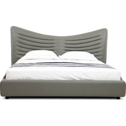 Lit design en cuir de luxe ADAM, avec sommier à lattes offert, gris foncé, 140x200