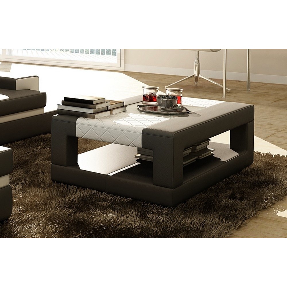 Table basse en cuir italien WAGRAM, gris foncé et blanc Table basse en cuir italien WAGRAM, gris foncé et blanc