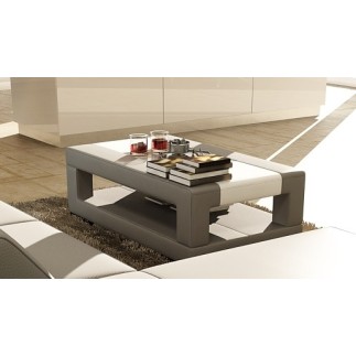 Table basse en cuir italien WAGRAM, gris foncé et blanc