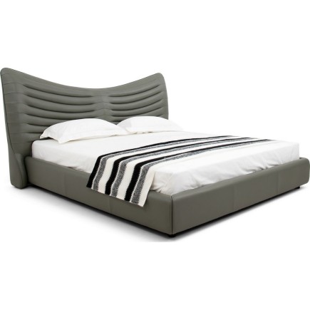Lit design en cuir de luxe ADAM, avec sommier à lattes offert, gris foncé, 180x200