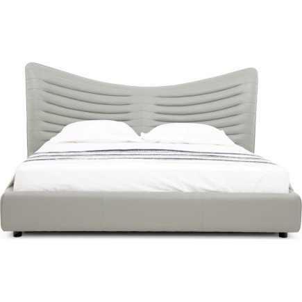 Lit design en cuir de luxe ADAM, avec sommier à lattes offert, gris clair, 160x200