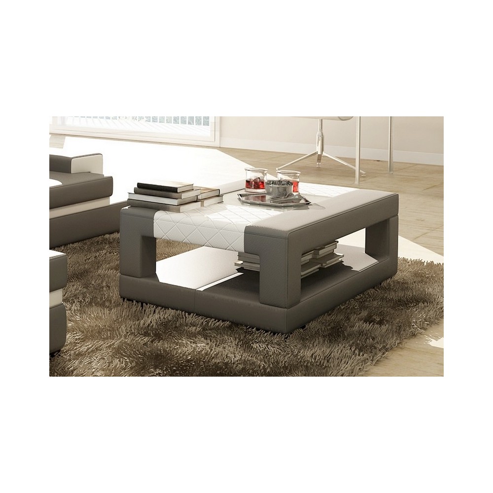 Table basse en cuir italien WAGRAM, gris clair et blanc Table basse en cuir italien WAGRAM, gris clair et blanc