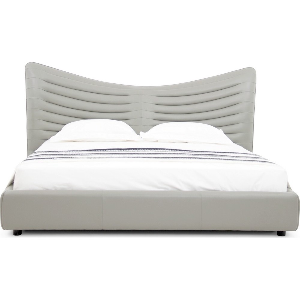 Lit design en cuir de luxe ADAM, avec sommier à lattes offert, gris clair, 180x200