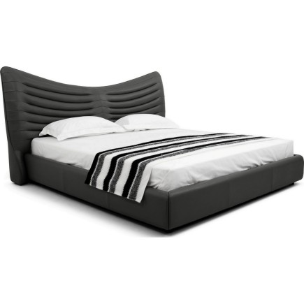 Lit design en cuir de luxe ADAM, avec sommier à lattes offert, noir, 180x200
