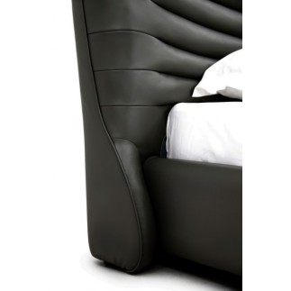 Lit design en cuir de luxe ADAM, avec sommier à lattes offert, noir, 160x200