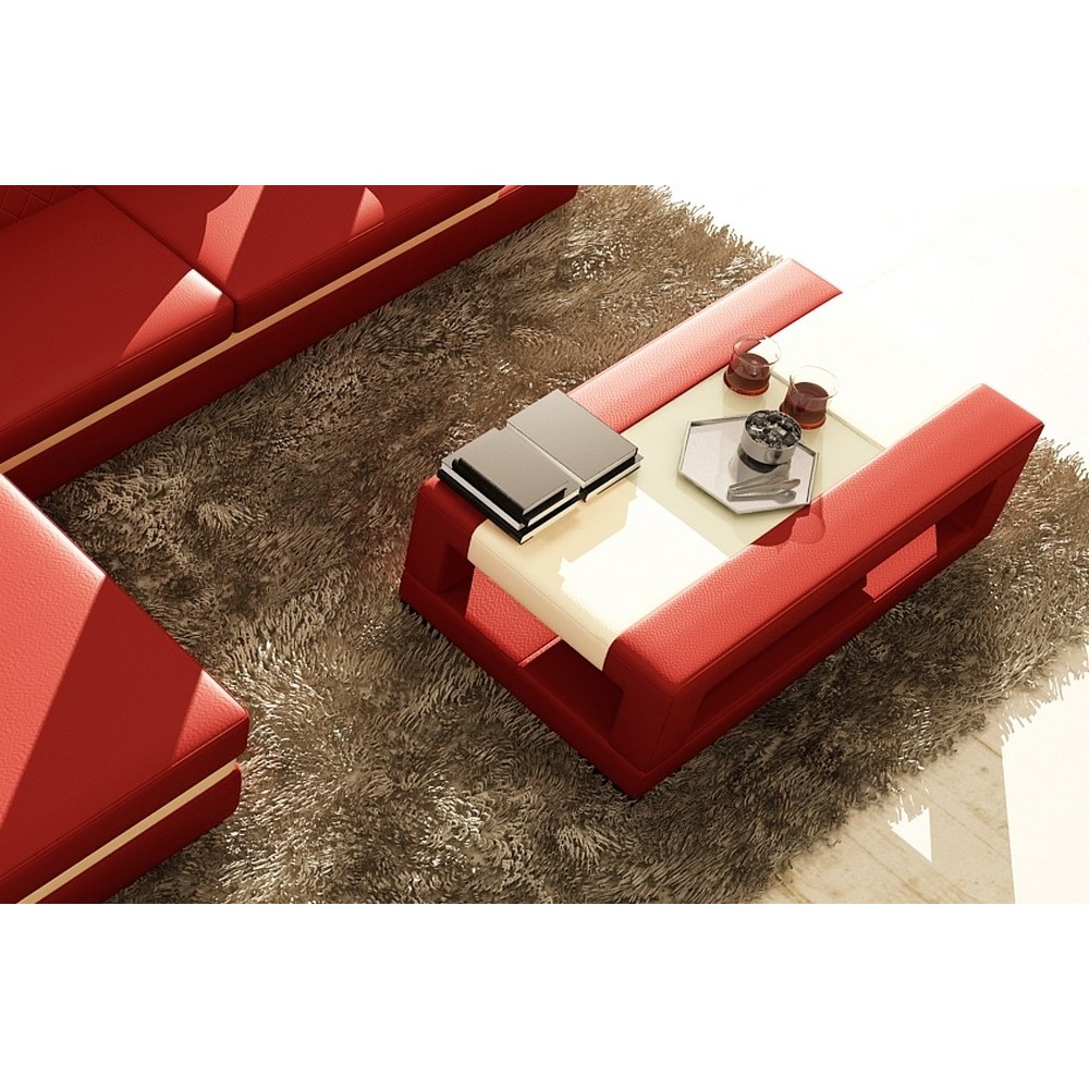 Table basse en cuir italien WAGRAM, rouge et blanc Table basse en cuir italien WAGRAM, rouge et blanc