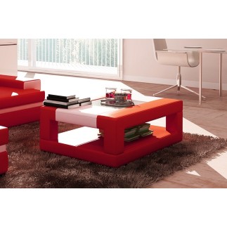 Table basse en cuir italien WAGRAM, rouge et blanc