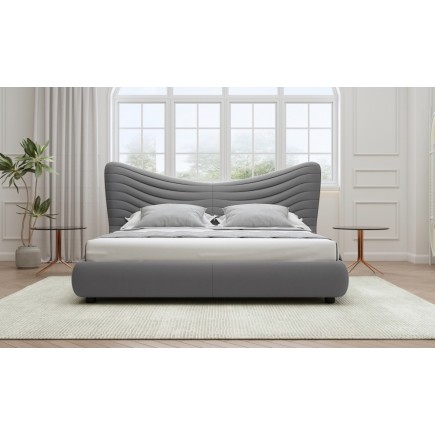 Lit design en velours de luxe NOAH, avec sommier à lattes offert, gris foncé, 140x200