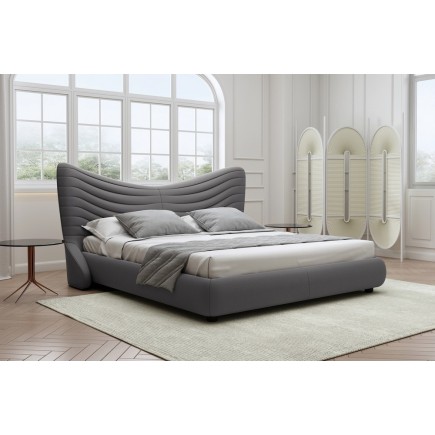 Lit design en velours de luxe NOAH, avec sommier à lattes offert, gris foncé, 140x200