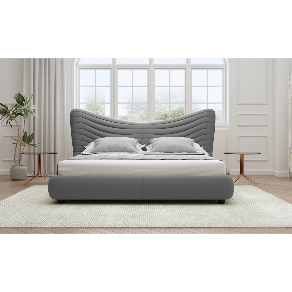 Lit design en velours de luxe NOAH, avec sommier à lattes offert, gris foncé, 180x200 Lit design en velours de luxe NOAH, avec sommier à lattes offert, gris foncé, 180x200