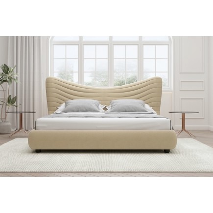 Lit design en velours de luxe NOAH, avec sommier à lattes offert, beige, 140x200