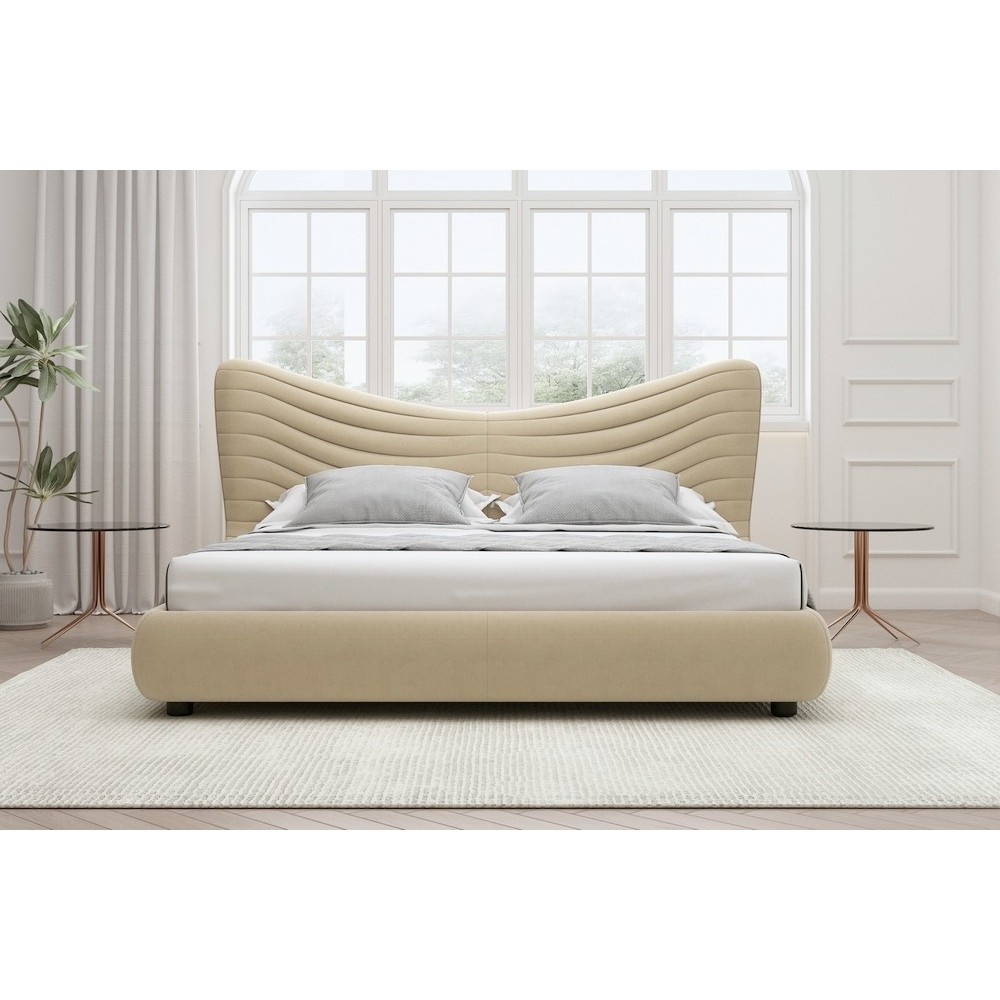 Lit design en velours de luxe NOAH, avec sommier à lattes offert, beige, 160x200 Lit design en velours de luxe NOAH, avec sommier à lattes offert, beige, 160x200