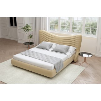 Lit design en velours de luxe NOAH, avec sommier à lattes offert, beige, 160x200