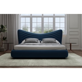 Lit design en velours de luxe NOAH, avec sommier à lattes offert, bleu foncé, 160x200