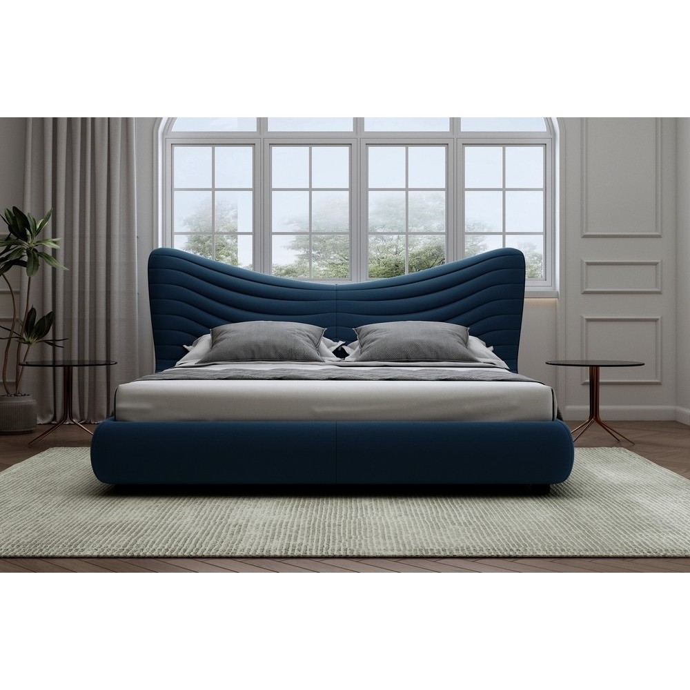 Lit design en velours de luxe NOAH, avec sommier à lattes offert, bleu foncé, 160x200 Lit design en velours de luxe NOAH, avec sommier à lattes offert, bleu foncé, 160x200