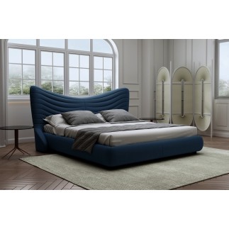 Lit design en velours de luxe NOAH, avec sommier à lattes offert, bleu foncé, 160x200