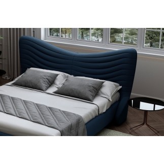 Lit design en velours de luxe NOAH, avec sommier à lattes offert, bleu foncé, 180x200