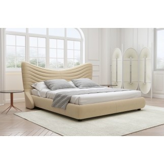 Lit design en velours de luxe NOAH, avec sommier à lattes offert, beige, 180x200