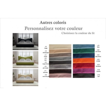 Lit design en velours de luxe NOAH, avec sommier à lattes offert, couleur personnalisée, 160x200