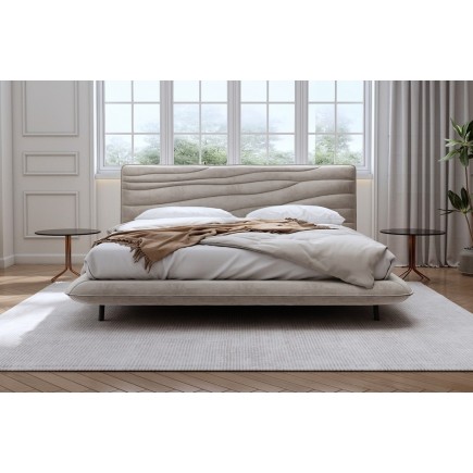 Lit design en velours de luxe PRESTIGIO, avec sommier à lattes offert, BEIGE, 140x200