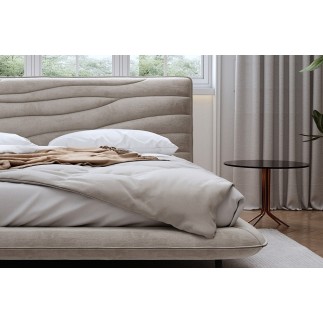 Lit design en velours de luxe PRESTIGIO, avec sommier à lattes offert, BEIGE, 160x200