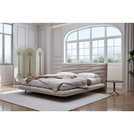 Lit design en velours de luxe PRESTIGIO, avec sommier à lattes offert, BEIGE, 180x200