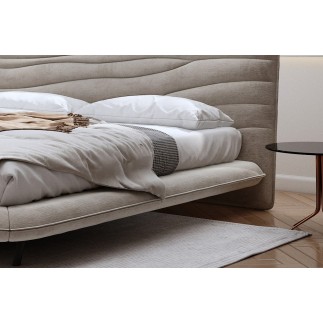 Lit design en velours de luxe PRESTIGIO, avec sommier à lattes offert, BEIGE, 180x200