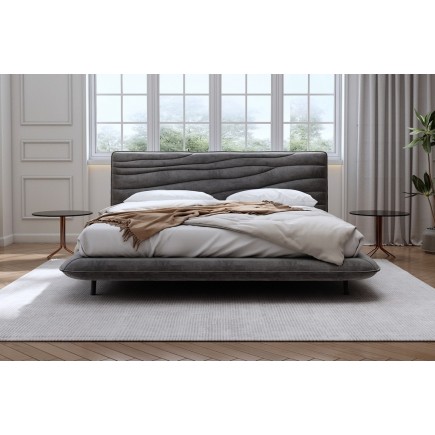 Lit design en velours de luxe PRESTIGIO, avec sommier à lattes offert, gris foncé, 180x200