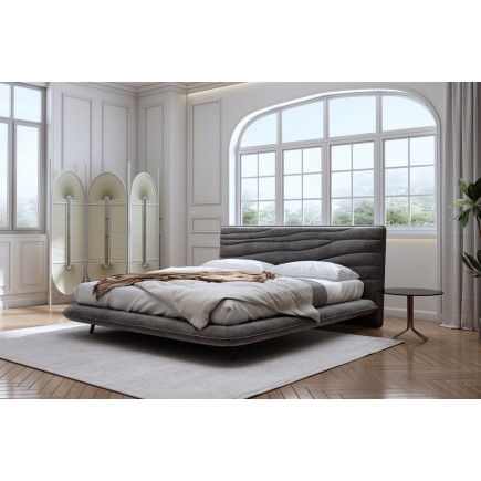 Lit design en velours de luxe PRESTIGIO, avec sommier à lattes offert, gris foncé, 180x200