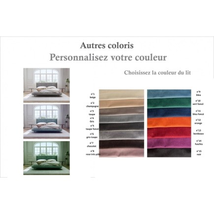 Lit design en velours de luxe PRESTIGIO, avec sommier à lattes offert, couleur personnalisée, 160x200