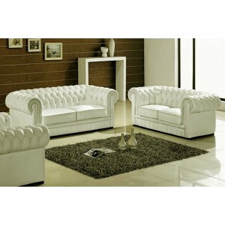 1er paiement de la commande: Ensemble Canapé 3 places + canpé 2 places, en cuir italien chesterfield, écru, total de la commande