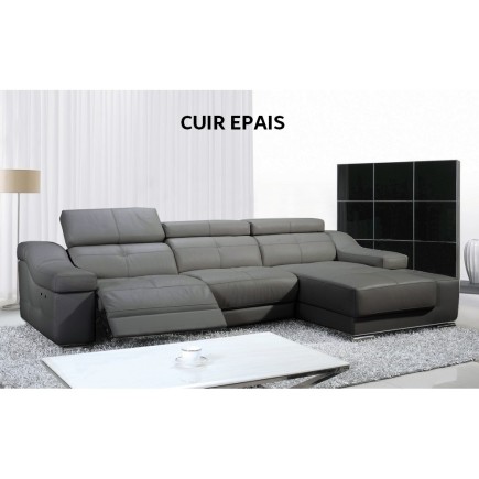 Solde de paiement de la commande: Canapé d'angle double relax en cuir EPAIS de buffle italien de luxe 5 places BiRELAX, gris fon