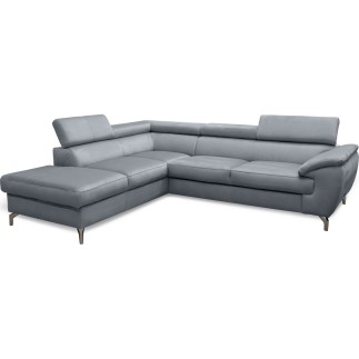 Canapé d'angle convertible en velours luxe 5 places, FLORENT, gris, angle gauche, Gris foncé