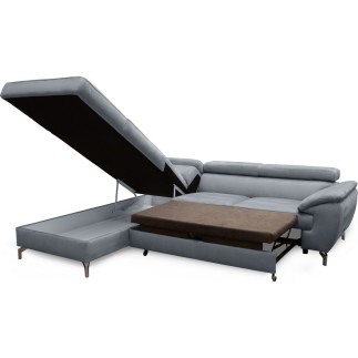 Canapé d'angle convertible en velours luxe 5 places, FLORENT, gris, angle gauche
