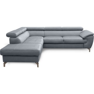 Canapé d'angle convertible en velours luxe 5 places, FLORENT, gris, angle gauche