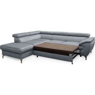 Canapé d'angle convertible en velours luxe - 5 places, FLORENT, gris, angle gauche