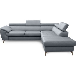 Canapé d'angle convertible en velours luxe 5 places, FLORENT, gris, angle droit