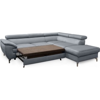 Canapé d'angle convertible en velours luxe 5 places, FLORENT, gris, angle droit