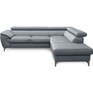 Canapé d'angle convertible en velours luxe 5 places, FLORENT, gris, angle droit