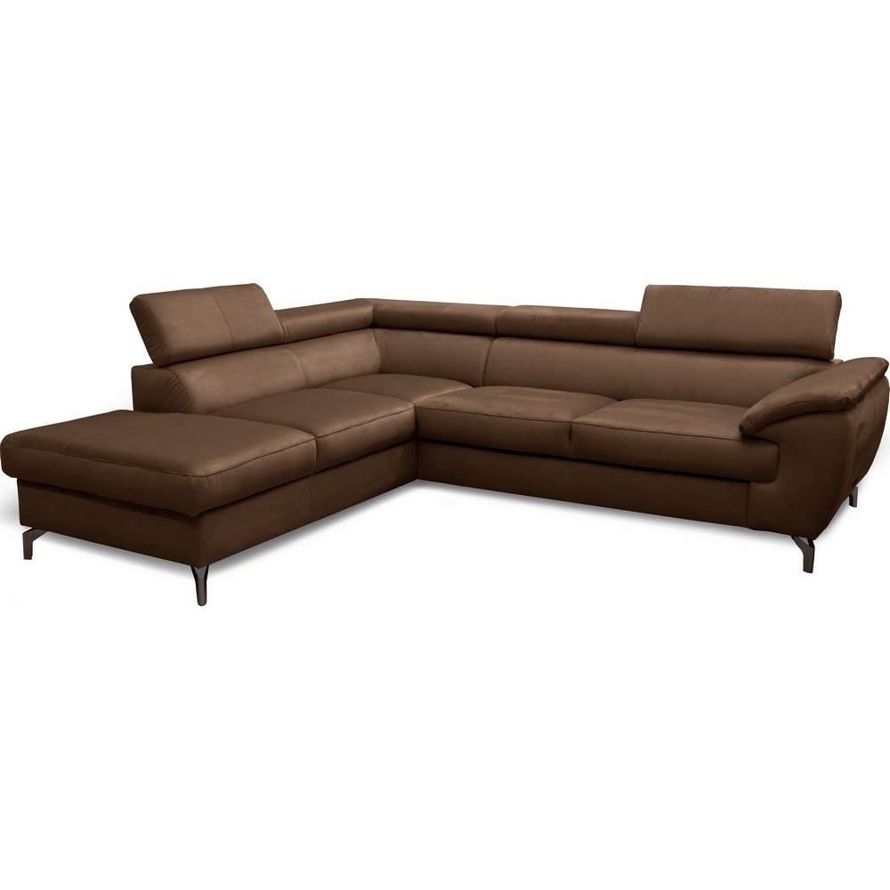 Canapé d'angle convertible en velours luxe - 5 places, FLORENT, marron, angle gauche, Marron foncé Canapé d'angle convertible en velours luxe - 5 places, FLORENT, marron, angle gauche, Marron foncé