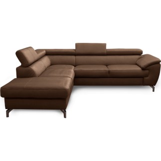 Canapé d'angle convertible en velours luxe - 5 places, FLORENT, marron, angle gauche, Marron foncé
