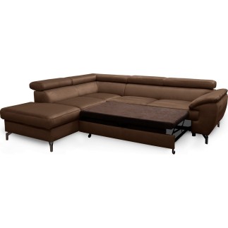 Canapé d'angle convertible en velours luxe - 5 places, FLORENT, marron, angle gauche