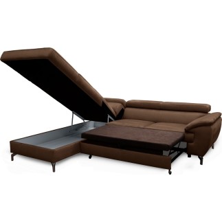 Canapé d'angle convertible en velours luxe - 5 places, FLORENT, marron, angle gauche