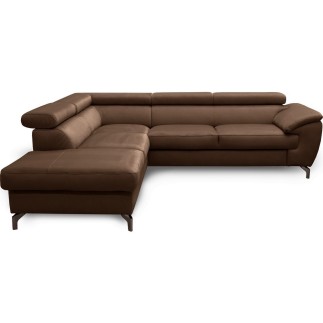 Canapé d'angle convertible en velours luxe - 5 places, FLORENT, marron, angle gauche