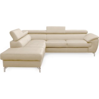 Canapé d'angle convertible en velours luxe - 5 places, FLORENT, beige clair, angle gauche